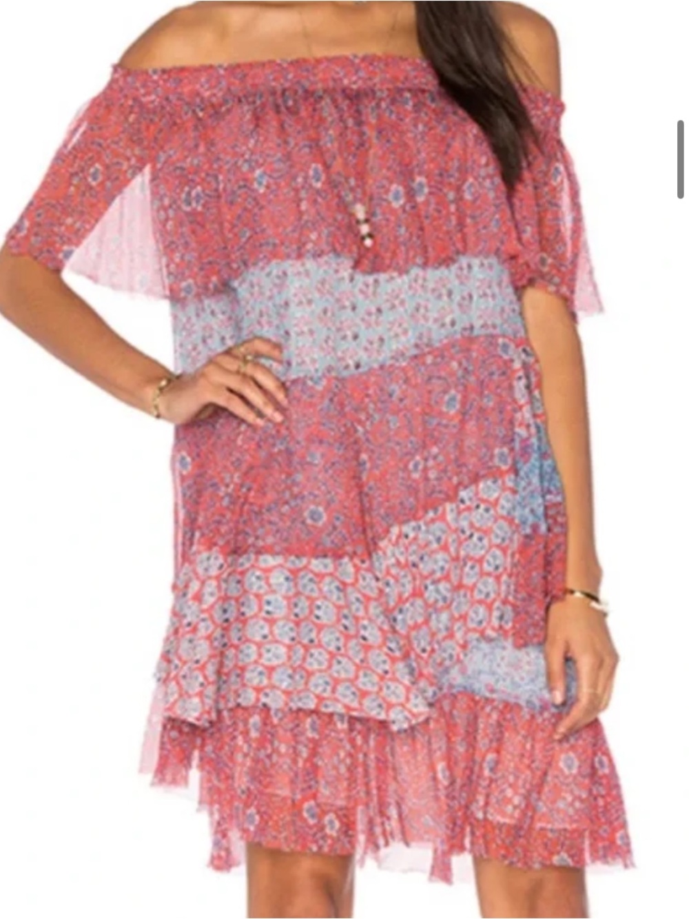 NWT Rebecca Taylor Amanda off shoulder mixed tier silk Dreas Size 6 - Picture 14 of 15